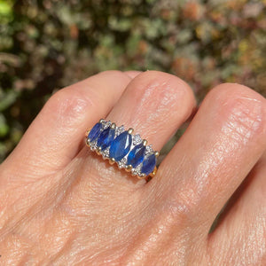 Marquise Sapphire & Diamond 14K Gold Cocktail Ring - Boylerpf