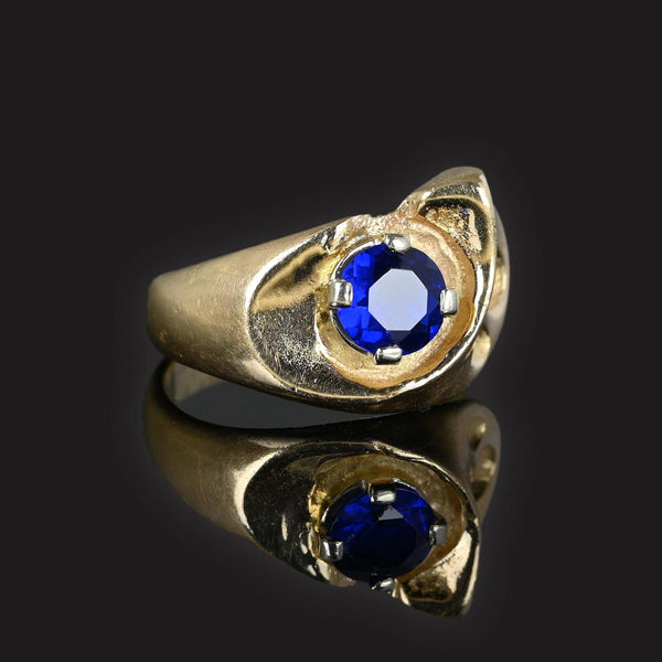 Modernist Heavy 14K Gold Sapphire Owl Ring - Boylerpf