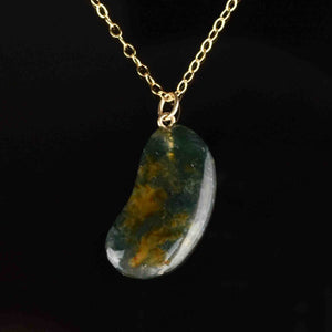 Gold Scottish Moss Agate Lucky Bean Pendant Necklace - Boylerpf