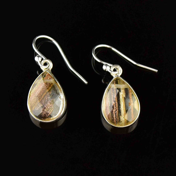 Silver Teardrop Rutilated Quartz Earrings - Boylerpf