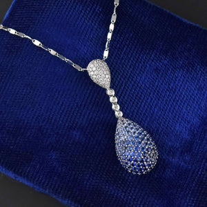 18K White Gold Sapphire Diamond Pendant Necklace - Boylerpf