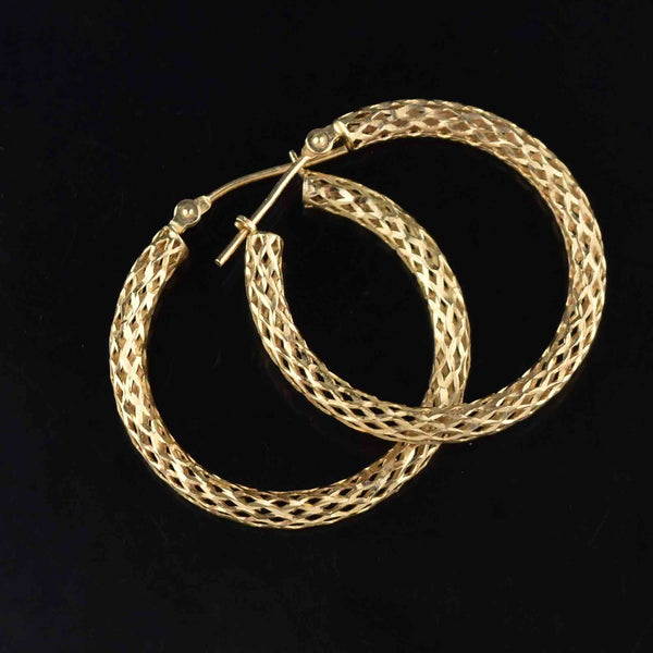 Vintage Large Diamond Cut Gold Hoop Earrings - Boylerpf