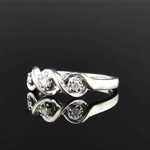 Vintage 10K White Gold Diamond Three Stone Ring - Boylerpf