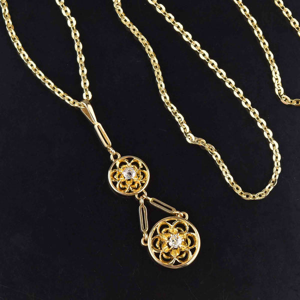 Edwardian 14K Gold Mine Cut Diamond Pendant Necklace - Boylerpf