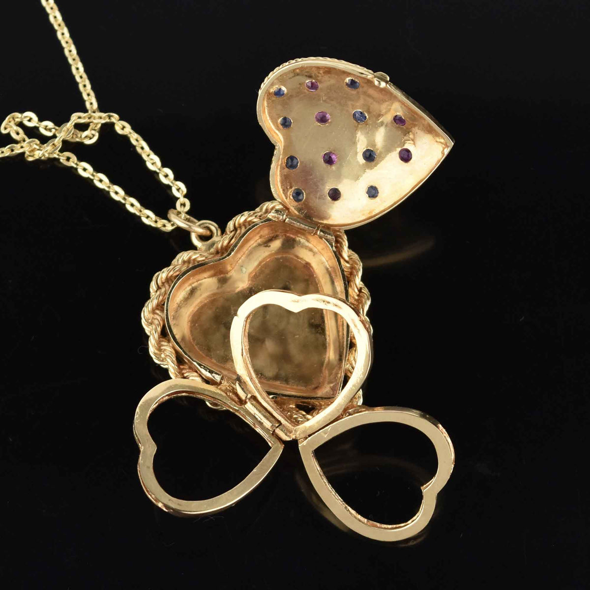 Heavy 14K Gold Sapphire Ruby Heart Locket, Fold Out – Boylerpf