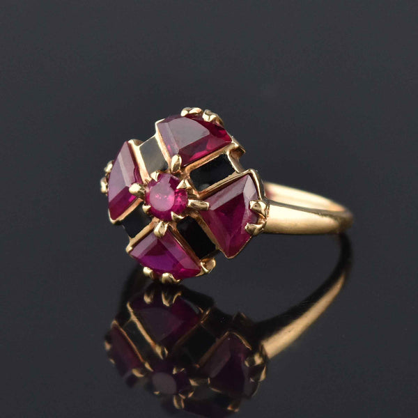 Retro Fine Gold Ruby Trillion Cut Ring, Maltese Cross - Boylerpf