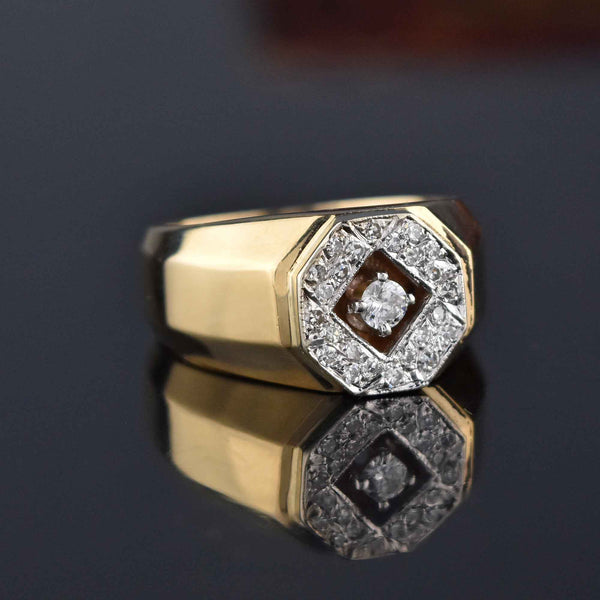 Mens 14K Gold Diamond Signet Ring, .50 Carats - Boylerpf