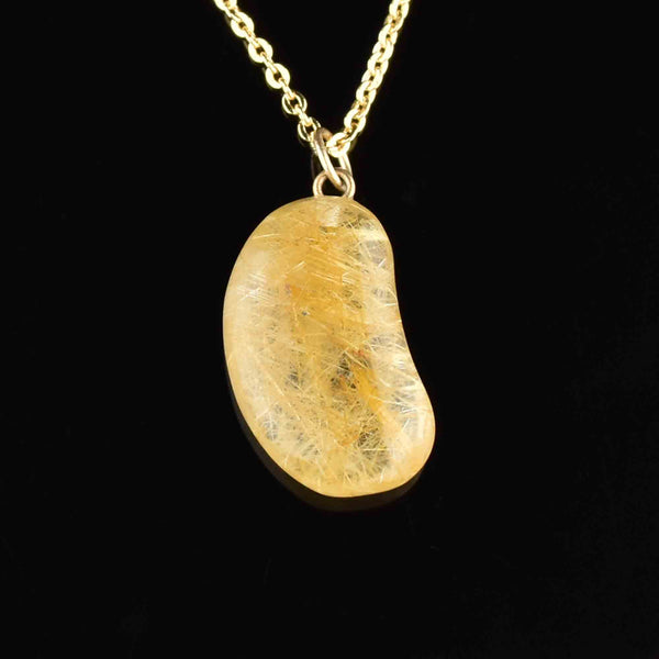 Vintage Gold Rutilated Quartz Bean Pendant Necklace - Boylerpf
