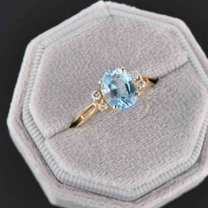 Vintage 14K Gold Diamond 3.25 CTW Blue Topaz Ring, Sz 10.25 - Boylerpf