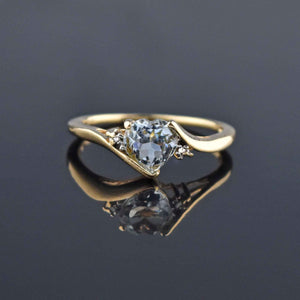 Vintage Gold Diamond Aquamarine Heart Ring - Boylerpf