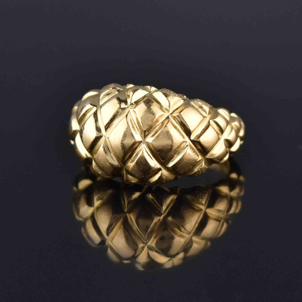 Estate 18K Gold Diamond Pattern Bombe Ring - Boylerpf