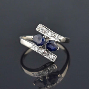 VIntage Sapphire Diamond 14K Gold Bypass Ring - Boylerpf