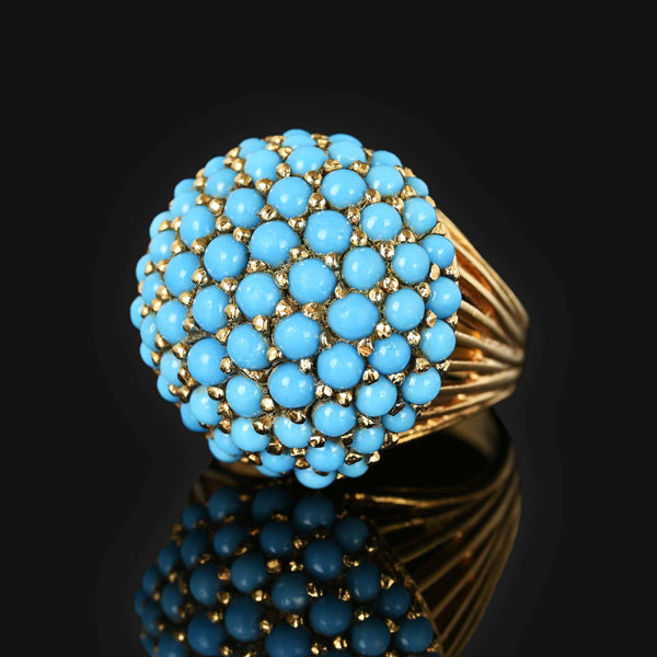 14K Gold Pave Turquoise Dome Bombe Ring - Boylerpf