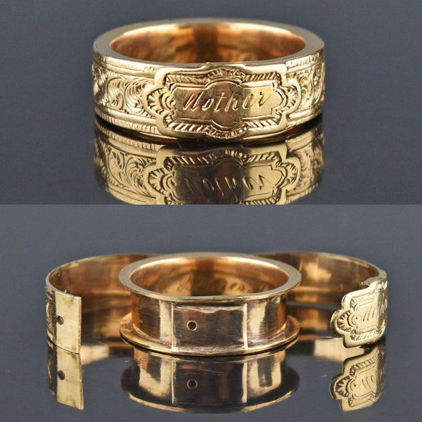 Antique 14K Gold Engraved Secret Compartment Ring Band - Boylerpf