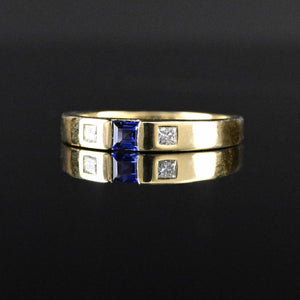 Vintage Sapphire Princess Cut Diamond Band Ring 18K Gold - Boylerpf