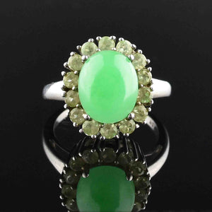 Vintage Jade Cabochon Peridot Halo Ring - Boylerpf