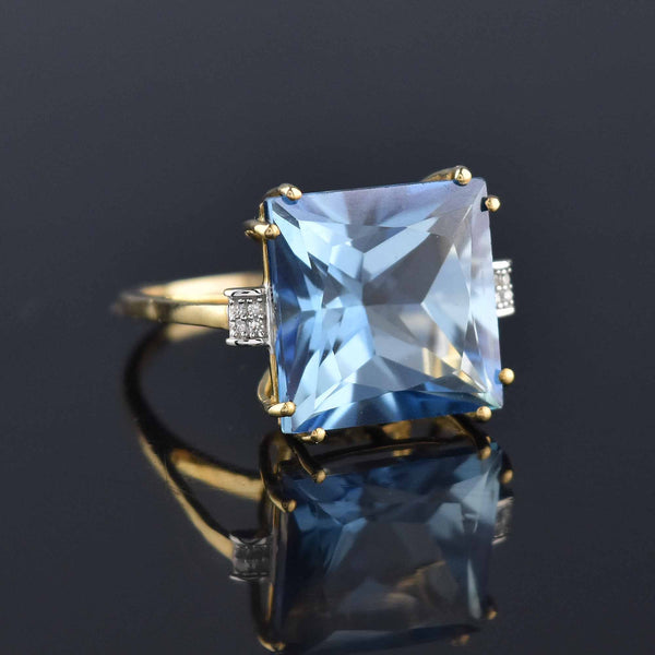Diamond Princess Cut Blue Topaz Cocktail Ring - Boylerpf