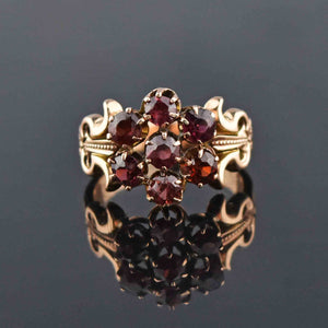 Antique Victorian Rose Gold Garnet Cluster Ring - Boylerpf