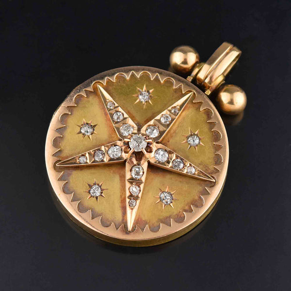 Exceptional Antique Victorian 14K Gold Diamond Star Locket - Boylerpf