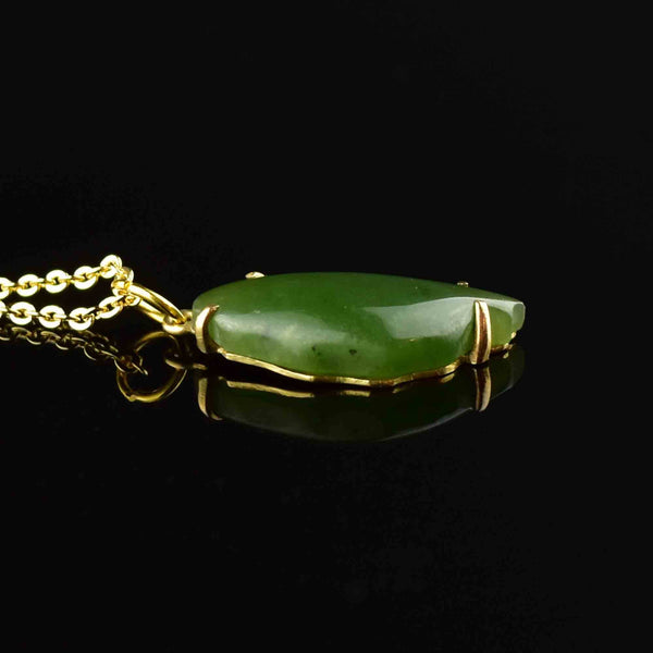 14K Gold Carved Green Jade Pendant Necklace - Boylerpf