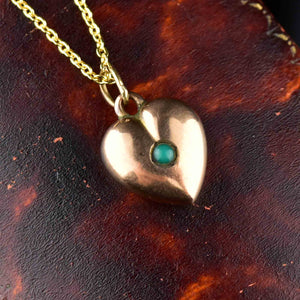 Antique Rose Gold Turquoise Puffy Heart Pendant Necklace - Boylerpf