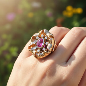 Vintage 14K Rose Gold Diamond Ruby Star Sapphire Ring, 14 grams - Boylerpf