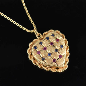 Heavy 14K Gold Sapphire Ruby Heart Locket, Fold Out - Boylerpf