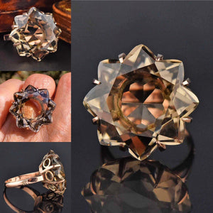 Specialty Cut 25 CTW Smoky Quartz Starburst 18K Gold Ring - Boylerpf