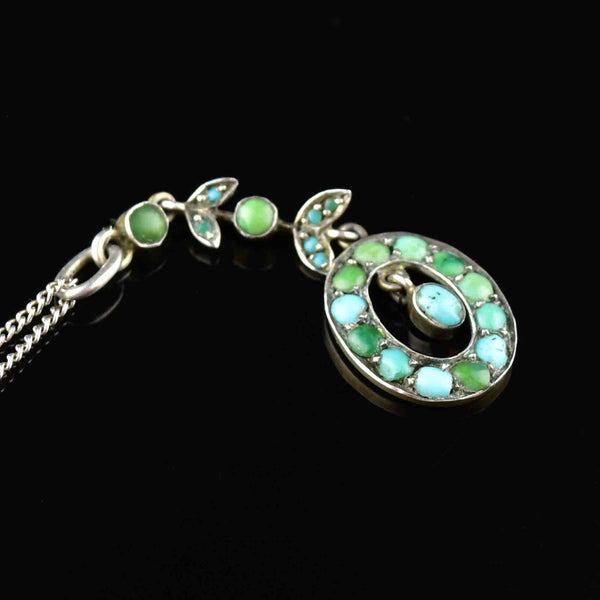 Vintage Edwardian Silver Turquoise Pendant Necklace - Boylerpf