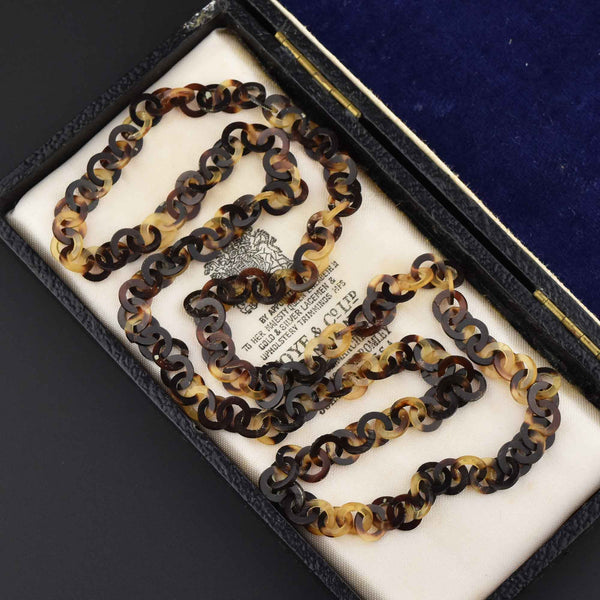 Long Antique Victorian Tortoise Shell Necklace - Boylerpf