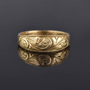 Antique Art Nouveau 14K Gold Wedding Band Ring, Sz 6.75 - Boylerpf