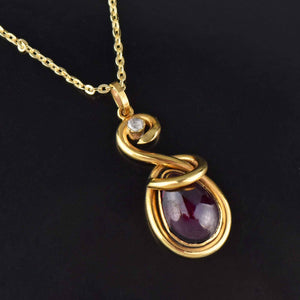 15K Gold Garnet Diamond Locket Snake Pendant Victorian - Boylerpf