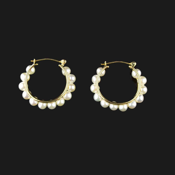 10K Gold Pearl Huggie Hoop Earrings - Boylerpf