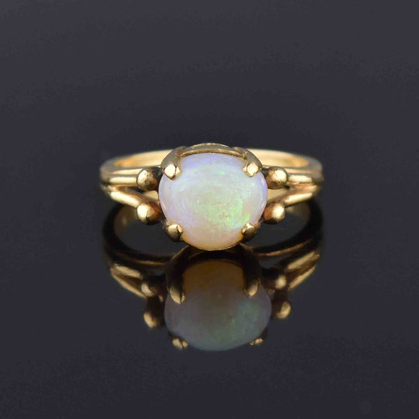 Triangle Opal Cabochon Solitaire Ring, 14K Gold Arts & Crafts - Boylerpf