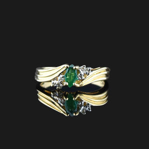 Vintage 10K Gold Emerald Diamond Ring, Sz 6.25 - Boylerpf