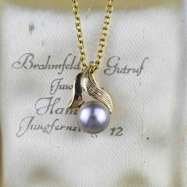 14K Gold Gray Pearl Pendant Necklace - Boylerpf