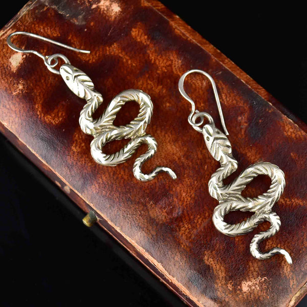 Vintage Engraved Sterling Silver Snake Earrings - Boylerpf