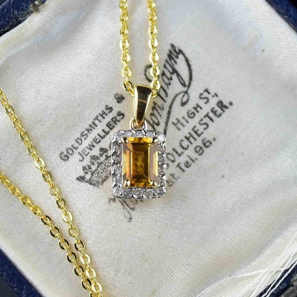 Vintage 14K Gold Citrine Diamond Pendant Necklace - Boylerpf