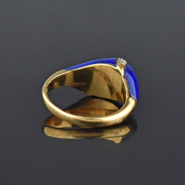 Diamond Dome Lapis Lazuli Solid 18K Gold Ring - Boylerpf