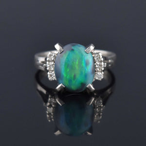 Estate Platinum Diamond Black Opal Ring - Boylerpf