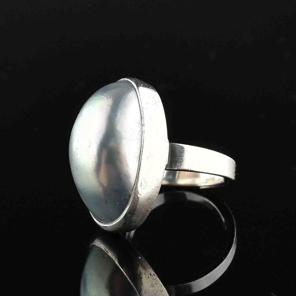 Vintage Silver Gray Pearl Statement Ring, Sz 7 - Boylerpf