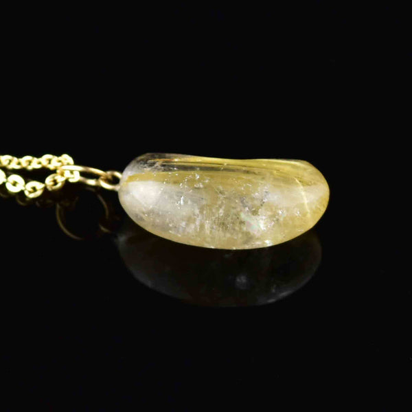 Vintage 18K Gold Rutilated Quartz Bean Pendant Necklace - Boylerpf