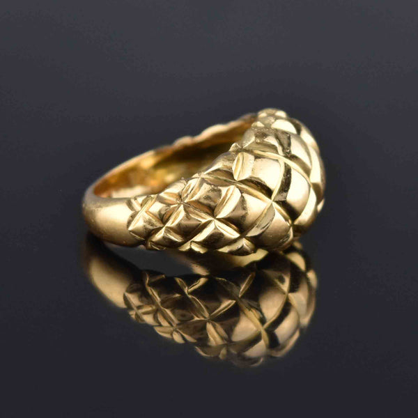 Estate 18K Gold Diamond Pattern Bombe Ring - Boylerpf