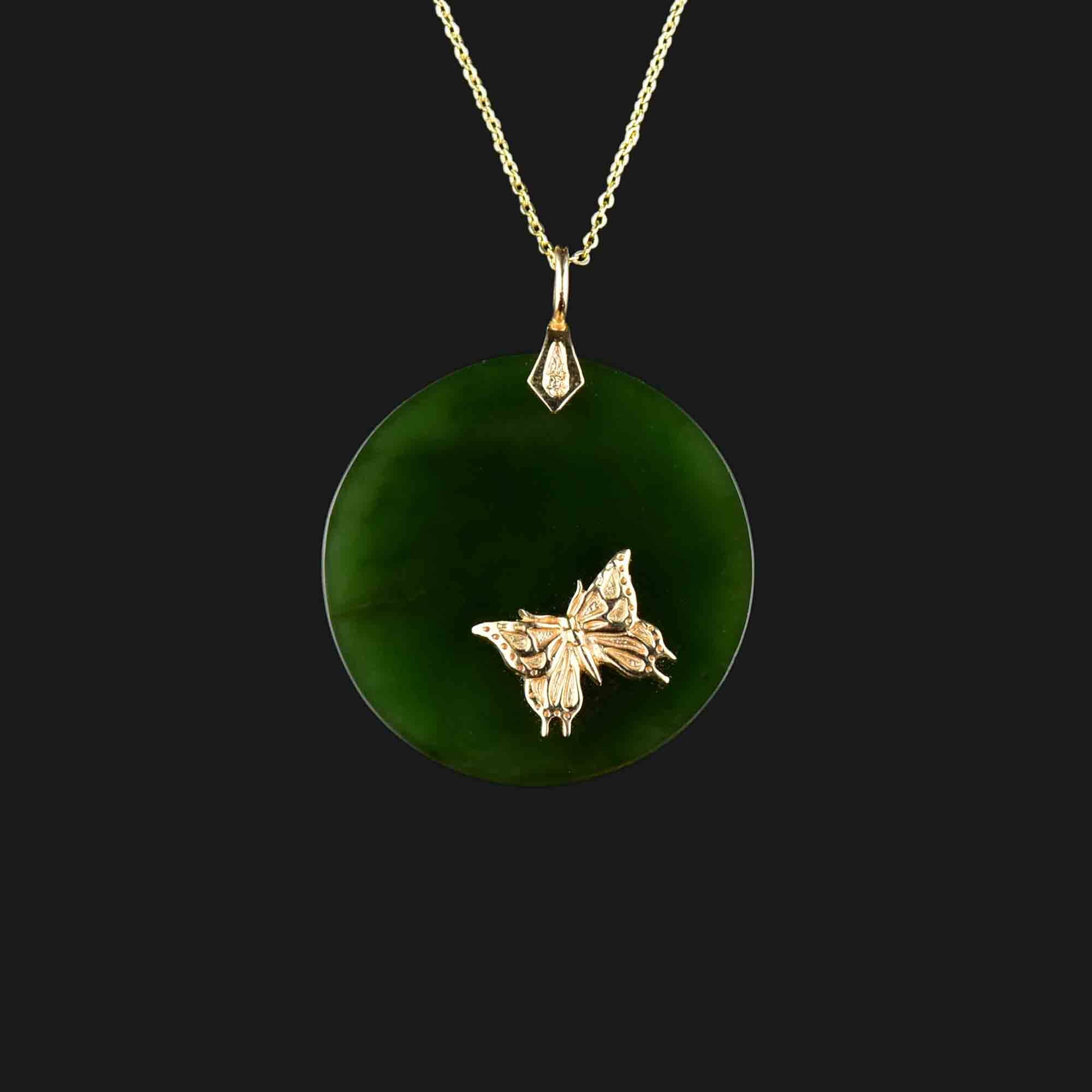 14k solid gold popular butterfly white jade pendant