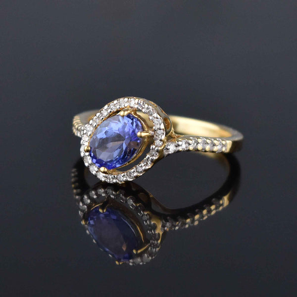 18K Gold Diamond Halo Tanzanite Engagement Ring - Boylerpf