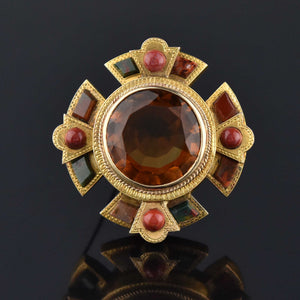 Antique Scottish Agate 20 CTW Citrine Brooch 14K Gold - Boylerpf