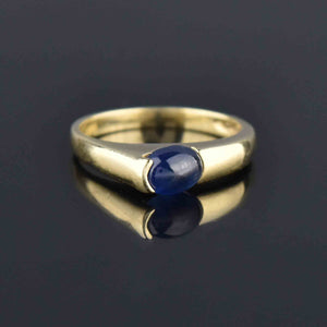 Fine 14K Gold Offset Cabochon Sapphire Ring Band - Boylerpf