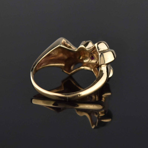 Vintage 10K Gold Ruby Gemstone Ribbon Bow Ring - Boylerpf
