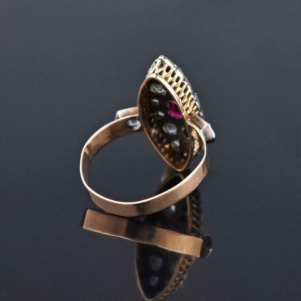 Antique Georgian Victorian Diamond Ruby Paste Navette Ring - Boylerpf