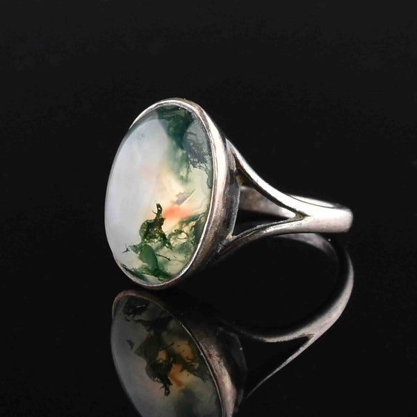 Vintage Moss Agate Silver Ring, Sz 6 - Boylerpf